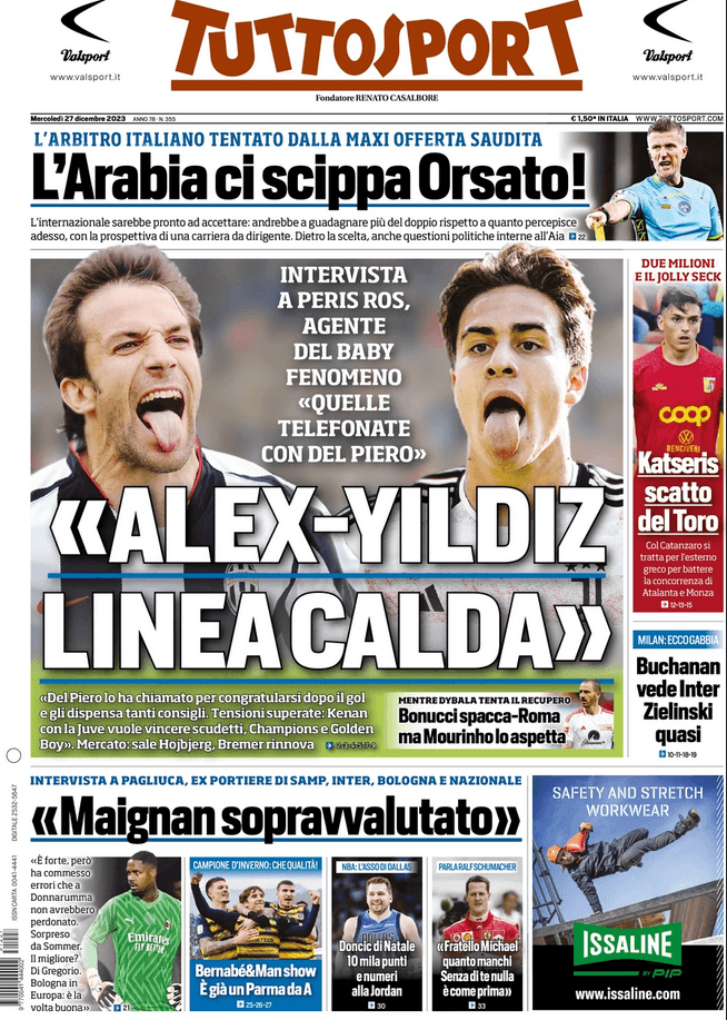 Gazzetta Dello Sport Du 1er Décembre 2002 - Totti, Del Piero, Juve, Roma